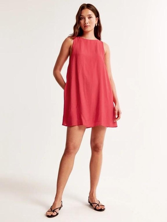 Abercrombie & Fitch Dresses & Skirts - Abercrombie & Fitch NWT Red Linen Blend Open Back Trapeze Mini Dress L Tall